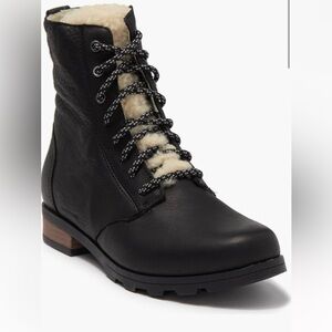 NEW SOREL Emilie Short Lace Cozy Sherpa Waterproof Moto Combat Boots